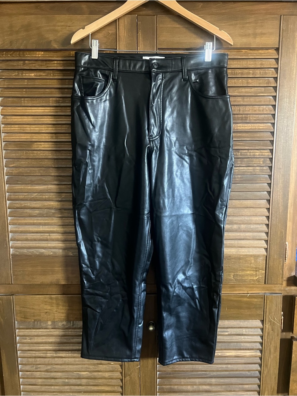 Abercrombie & Fitch Black Vegan Leather Ankle Straight Pants